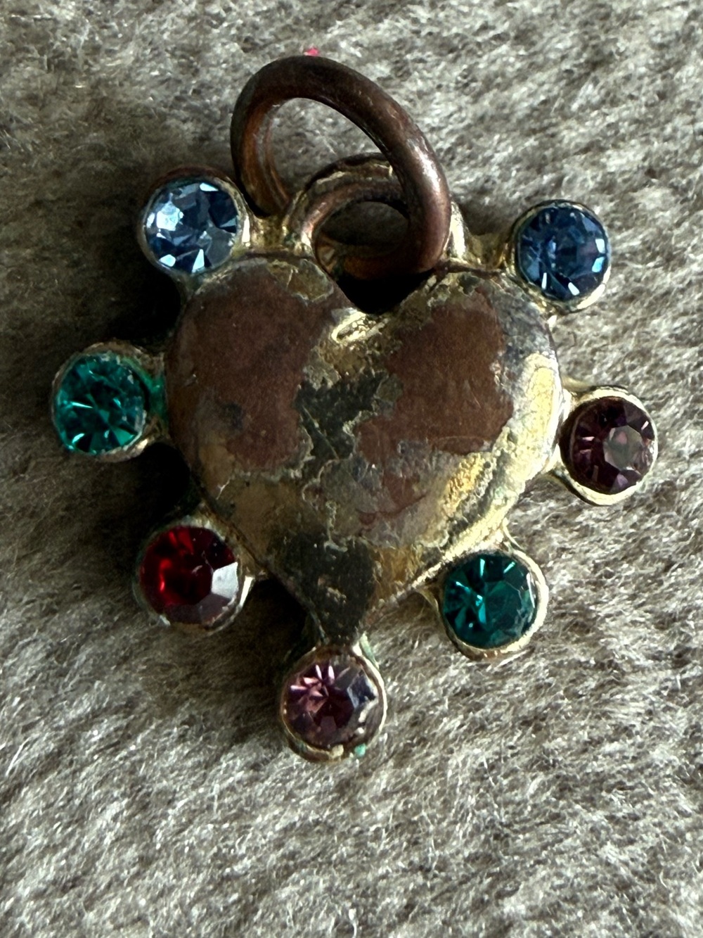 Heart Pendant Charm with Multicolor Rhinestones